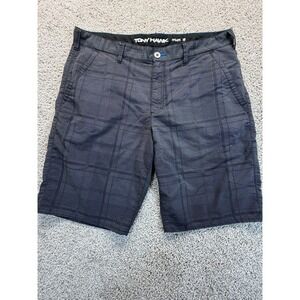 Tony Hawk Next Level Men's Plaid Shorts Size 38 Black Gray Stretch Casual